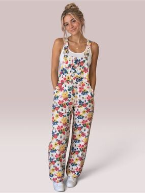 SM Wardrobe Multi Color Floral Print Overalls Jumpsuit Dopamine Women’s Small